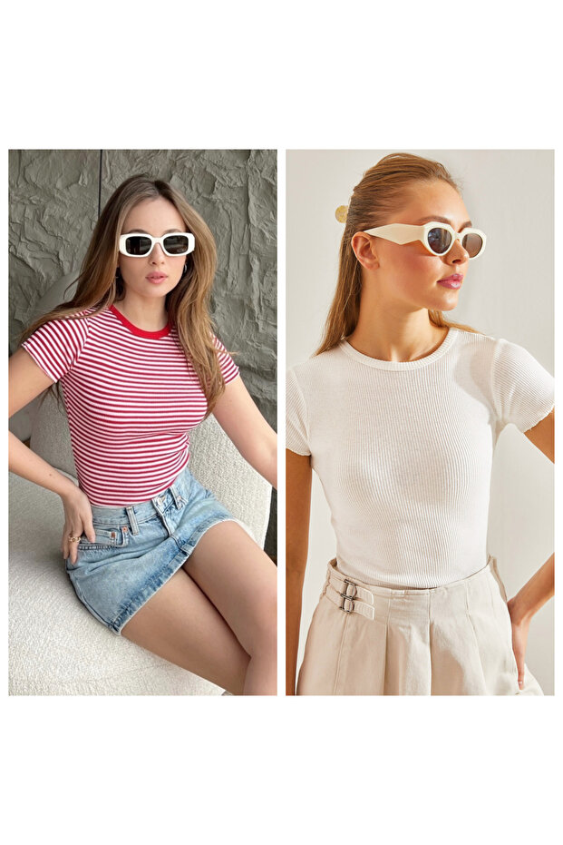 Women's Striped Ribbed Camisole Double Blouse60201023