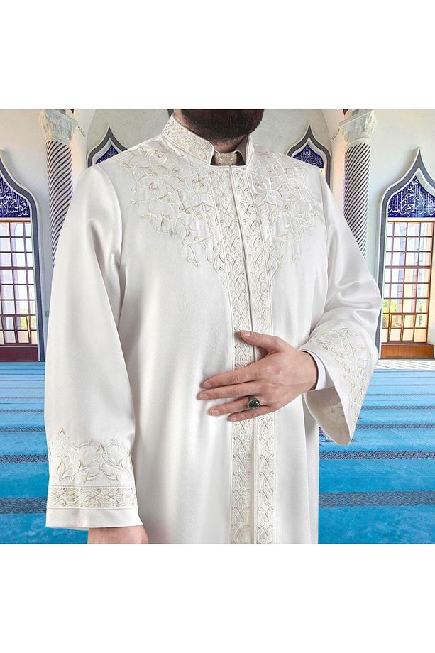 Lüks Cabir Açık Krem İmam Cübbesi - 4