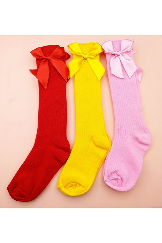 Below Knee Baby and Kids Socks with Accessories and Bow, 3 Pcs