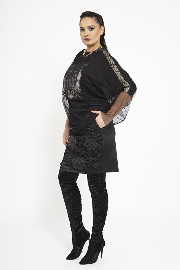 Kaplan Baskılı Tül Bluz - 3