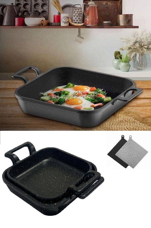 Döküm Granit Kaplama Kare Sahan 2'li Set (18-20) Cm - 3