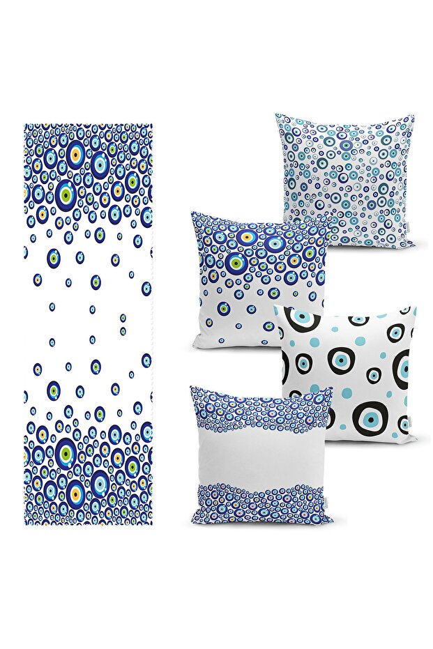 Evil Eye Beaded 4-Piece Throw Pillow Cover and Runner Set 4 Throw Pillow Cover and 1 Runner Set