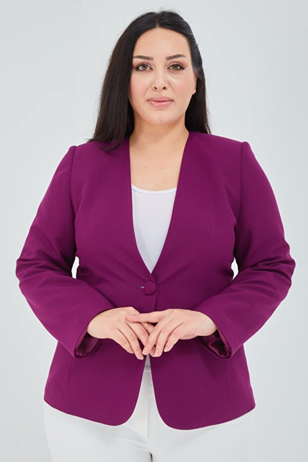 سترة نسائية فوشيا كبيرة الحجم برقبة على شكل حرف V وزر واحد