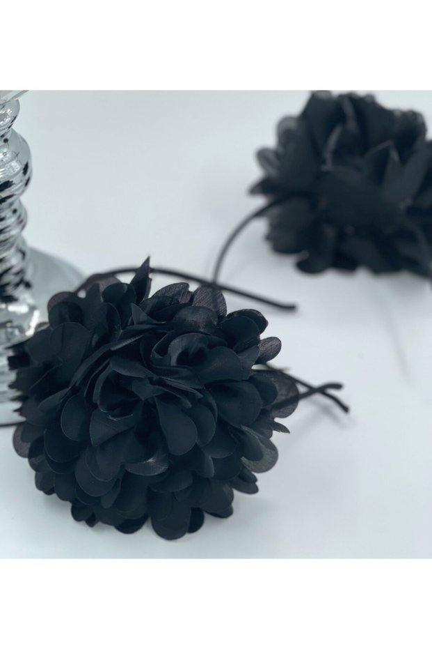 New Summer Black Satin Shiny Organza Layered Chrysanthemum Crown with Rose Flowers Women's Children's Crown