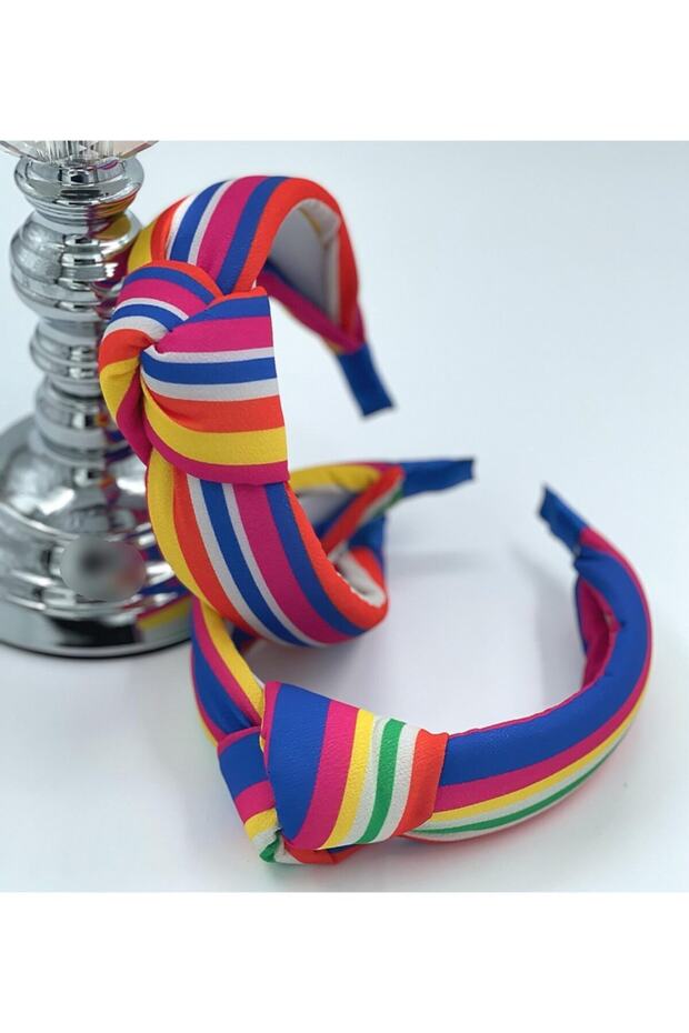 New Summer Trend Rainbow Colorful Striped Wide Knotted Crown