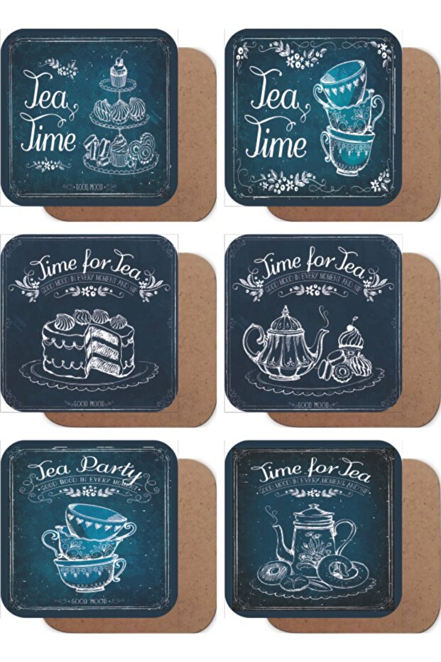 Tea Time Vintage Style Set of 6 Retro Wooden Coasters