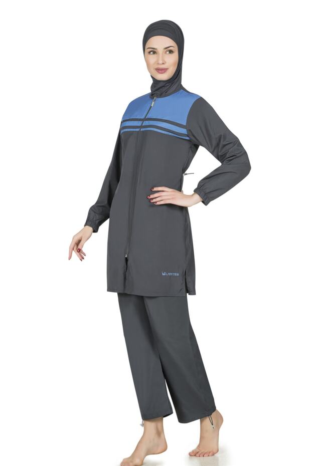 Women's Gray Parachute Fabric Hijab Swimsuit