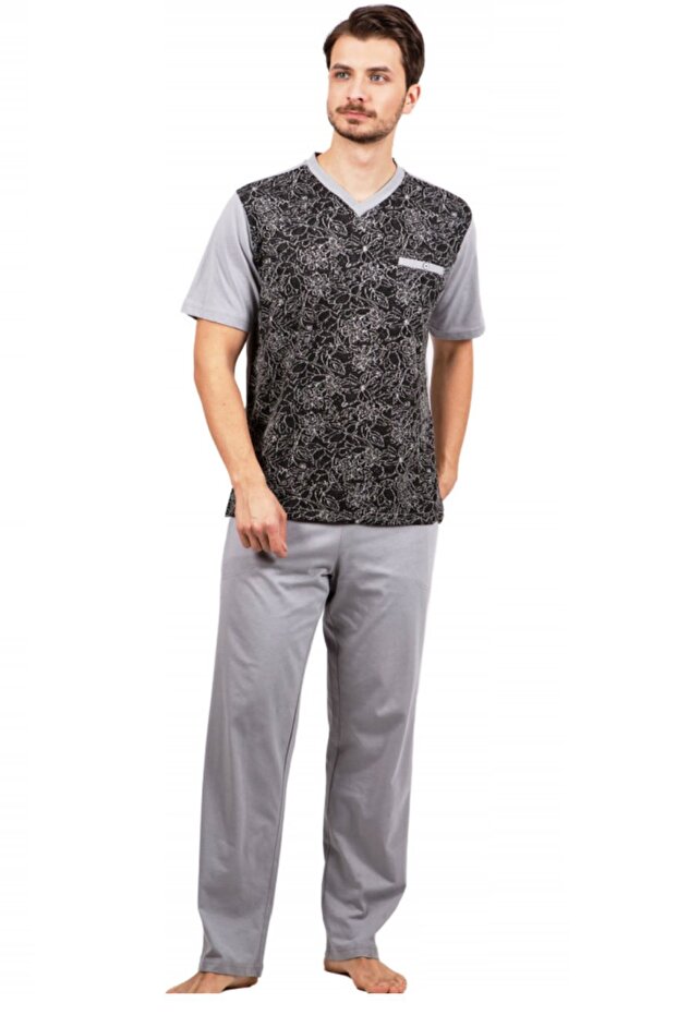 Jacquard Short Sleeve V-Neck Back Solid Pajamas Set
