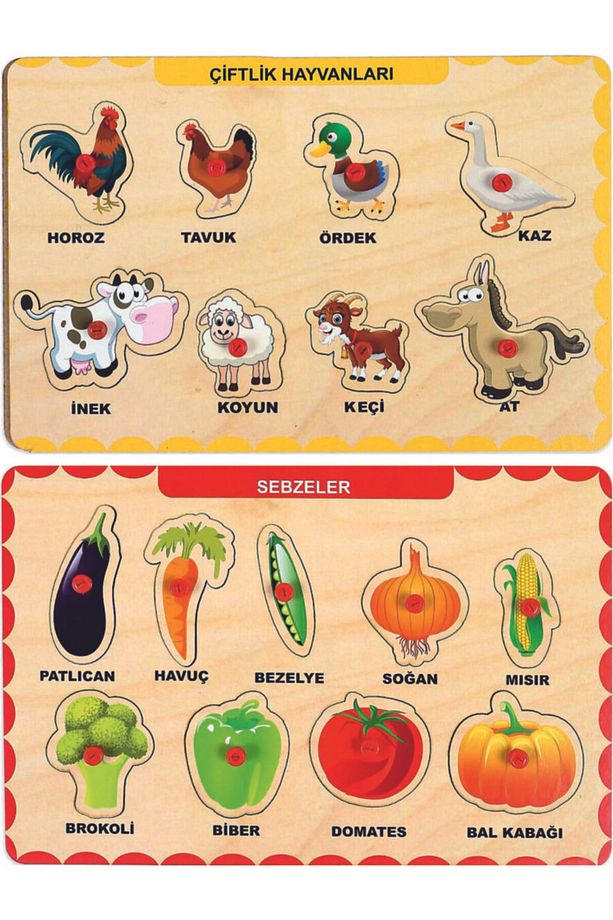 2 Adet Ahşap Tutmalı Puzzle Yapboz Puzzle Seti - 1