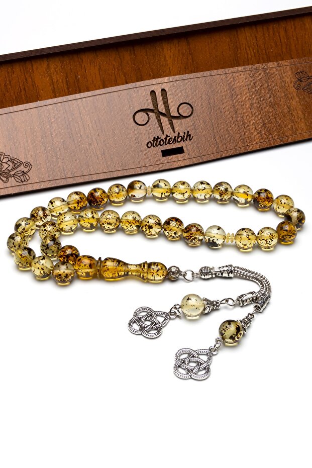 Men's Love Knot Tasseled Fossil Beirut Drop Amber Rosary