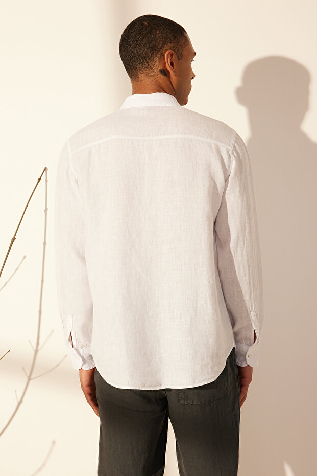 Premium Beyaz %100 Keten Regular Fit Gömlek TMNSS24GO00058 - 6