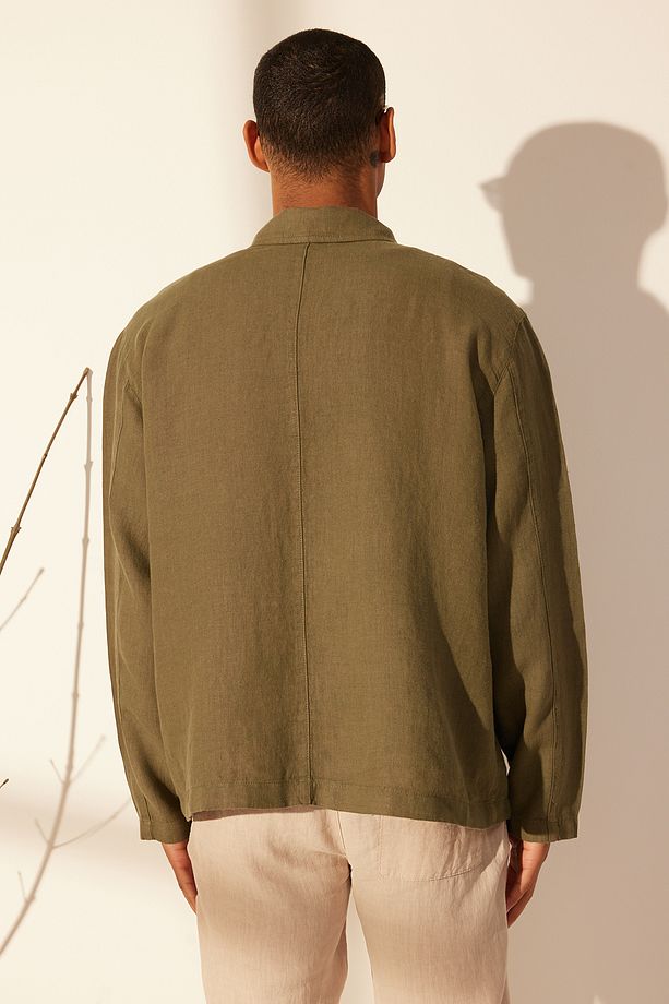 Premium Haki %100 Keten Regular Fit Çok Cepli Ceket TMNSS24CE00006 - 6