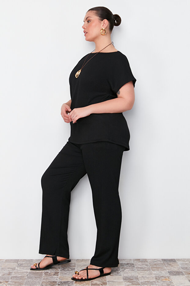 Siyah T-shirt-Pantolon Örme Mevsimlik Alt-Üst Takım TBBSS24CP00003 - 3