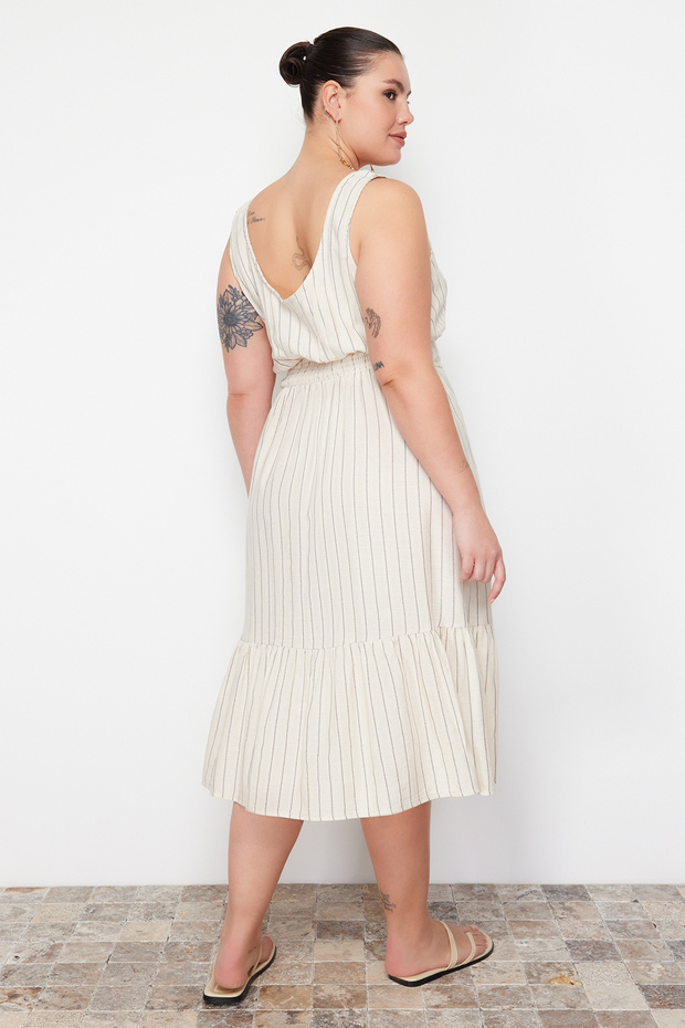 Béžové tkané šaty s čtvercovým límcem A-Line TBBSS24AH00075 - 6