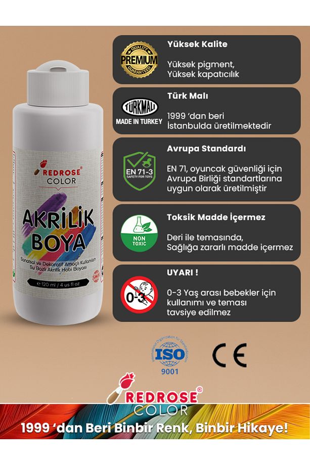 Tüm Renkler Akrilik Boya Seti, 12'lı Set 12x120ml Dekoratif Hobi Amaçlı Sanatsal Canlı Renkler - 4