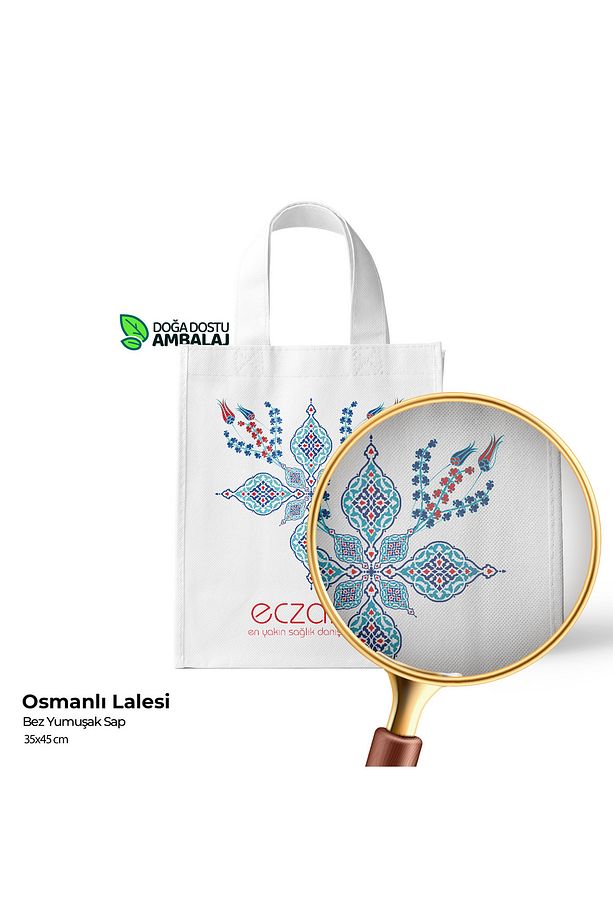Eczane Poşeti Bez Osmanlı Lalesi Yumuşak Saplı Eczane Çantası 35x45cm (25 Adet) - 2
