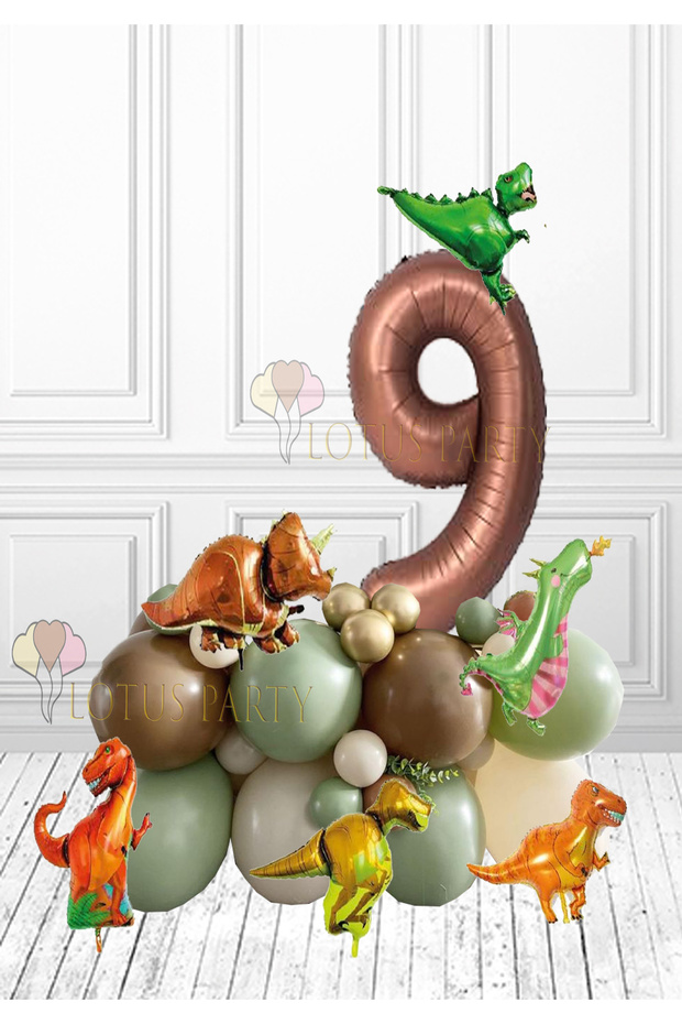Dinosaur Themed Safari Themed Birthday Balloon Garland Dinosaur Foil Balloon Brown Number 9 Years Old