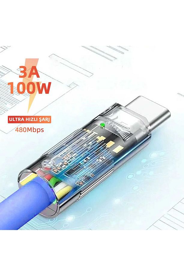 Mio UC100 USB-C To USB-C 100W 180° Dönebilen 480Mbps Ultra Hızlı Şarj ve Data Kablosu 1,2METRE - 4
