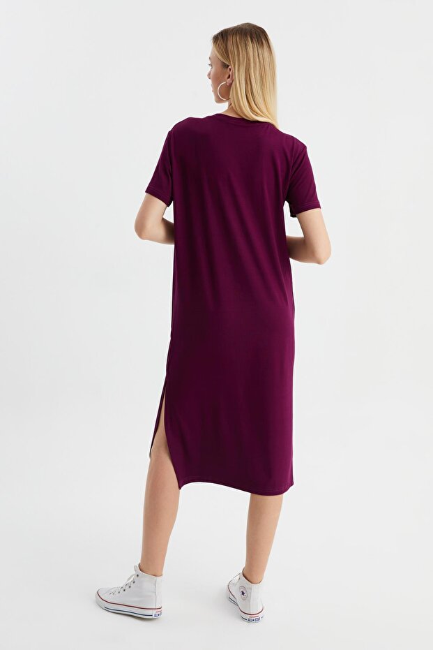 Yırtmaçlı Basic Elbise (B23-00115) - 4