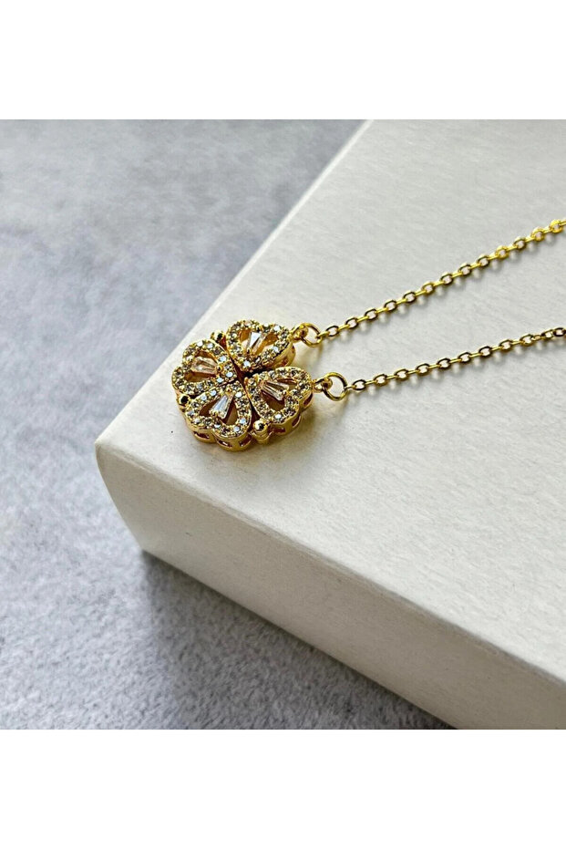 Açılabilir Yonca Model Kalp  Çelik Kolye - 2