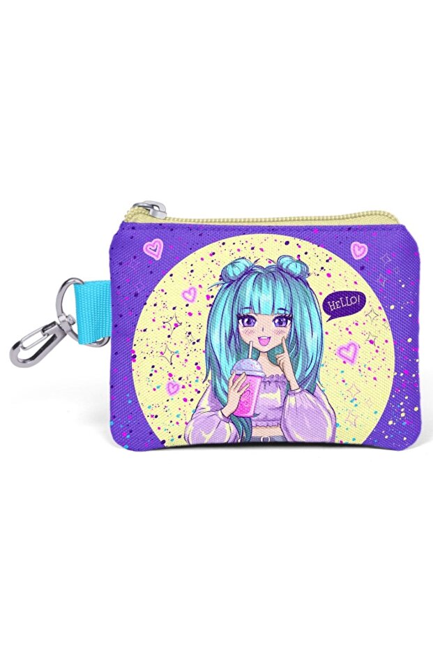 Purple Anime Patterned Coin Purse - Girl