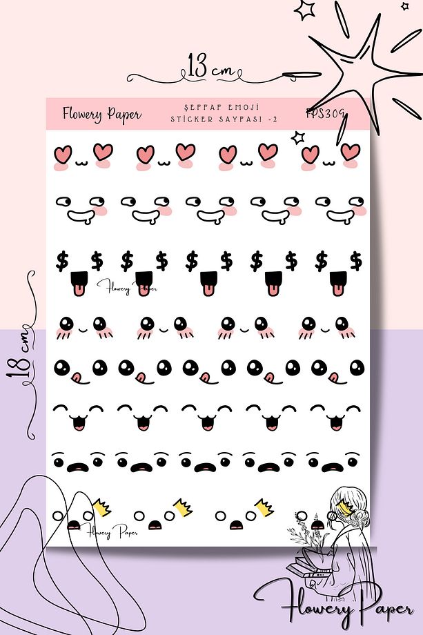 Şeffaf Emojiler Sticker Sayfası - Defter ,Ajanda , Journal,Scrapbook için uygundur - 3