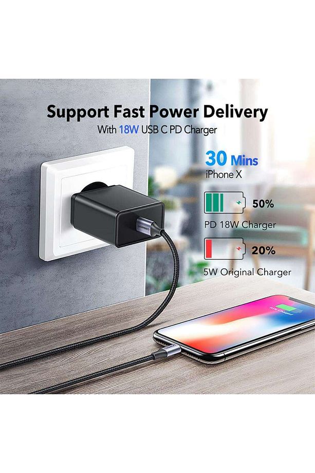 Örgülü Type-c Lightning Iphone Hızlı Şarj Kablosu 1 Metre - 3