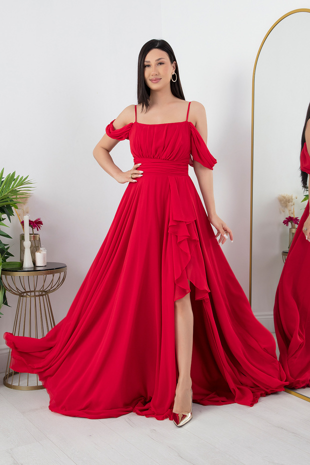 Eteği Feırfırlı Askılı Şifon Elbise 1380 - 6