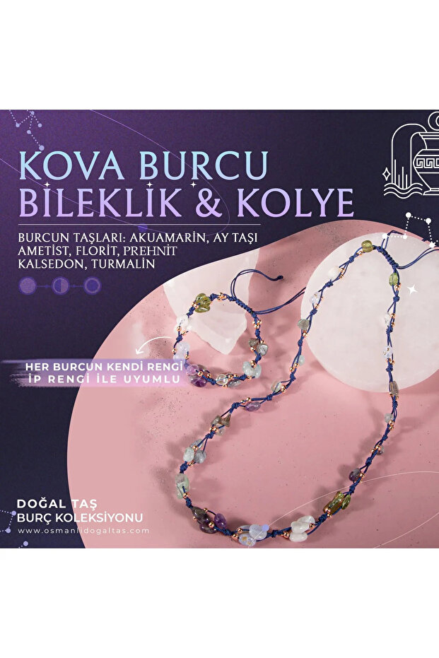Aquarius Natural Stone Natural Macrame Necklace Bracelet Set
