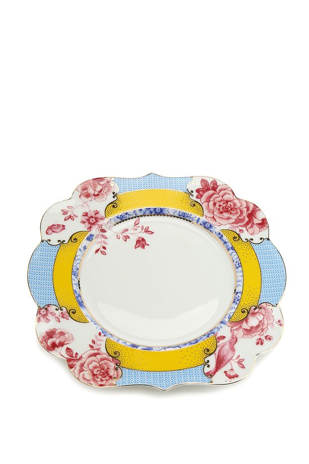 Royal Mavi Sarı Çiçek Desenli Kahvaltı Tabağı - 1