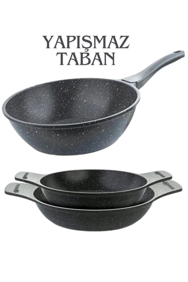 wok gri tava + 20-22 Cm Güveç Sahan Seti - 1