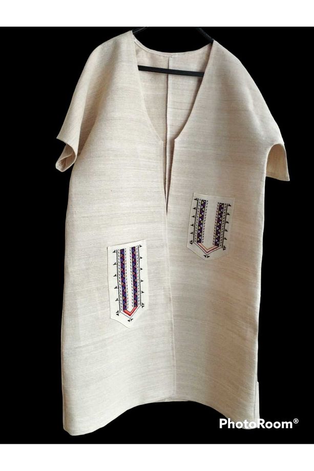 El dokuması keten önü işlemeli otantik bohem kaftan ceket - 1