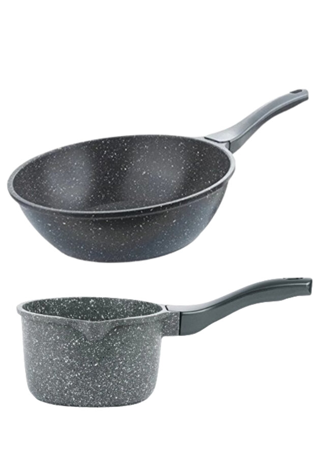 Granit Wok Tava Gri + Granit Sütlük - Sosluk - 1