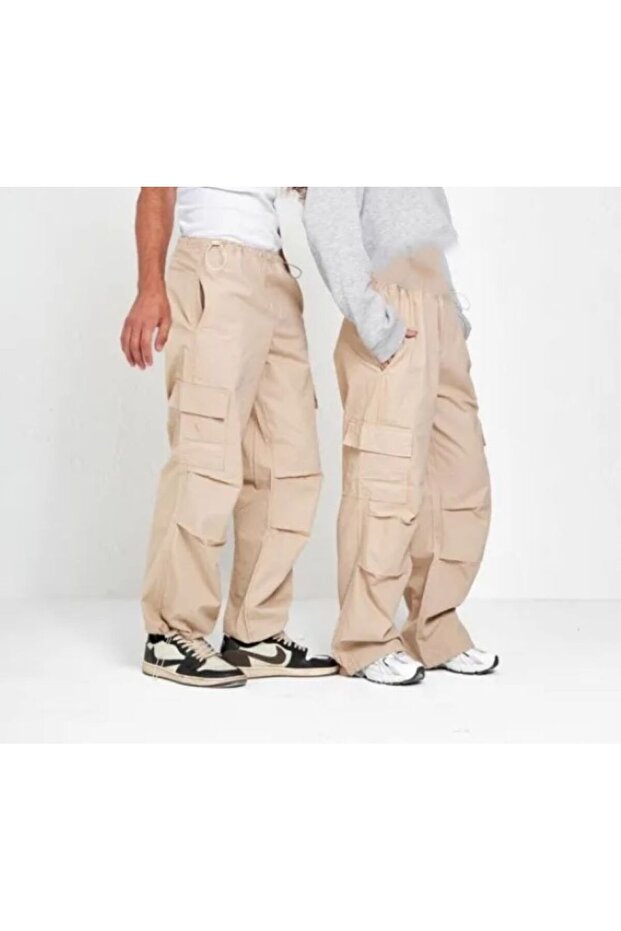 String pleated cargo pocket baggy pants