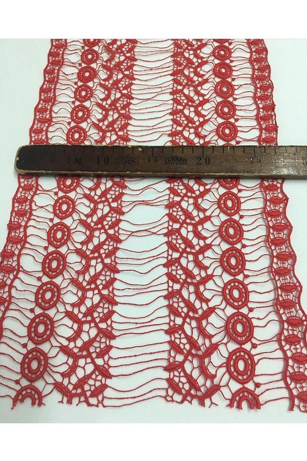 Kırmızı Dantel Kumaş 28 Cm En - 3