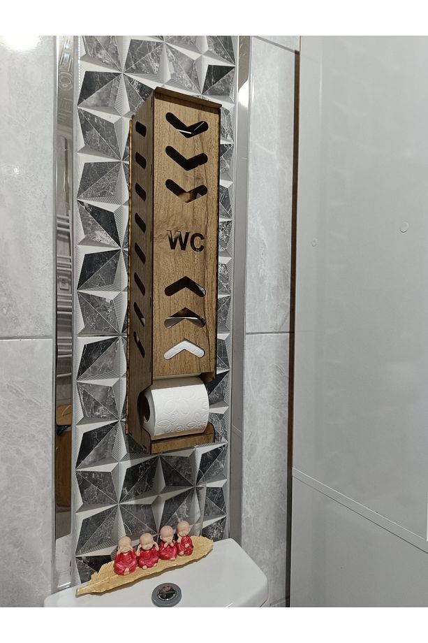 Tuvalet Kağıtlığı Wc Kağıtlık Yedekli Ahşap Kapaklı Tuvalet Kağıdı Standı Tutacağı Askısı - 5