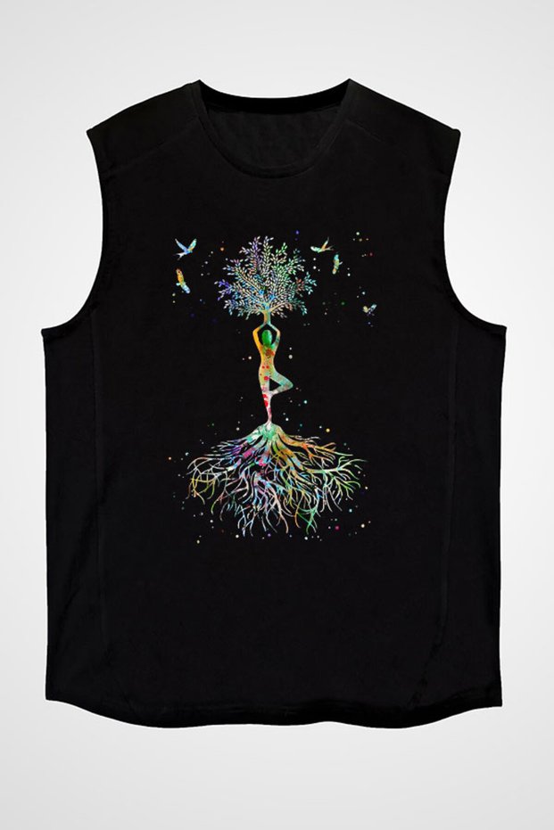 Yoga Black Unisex Sleeveless T-Shirt Cut Sleeve T-Shirt
