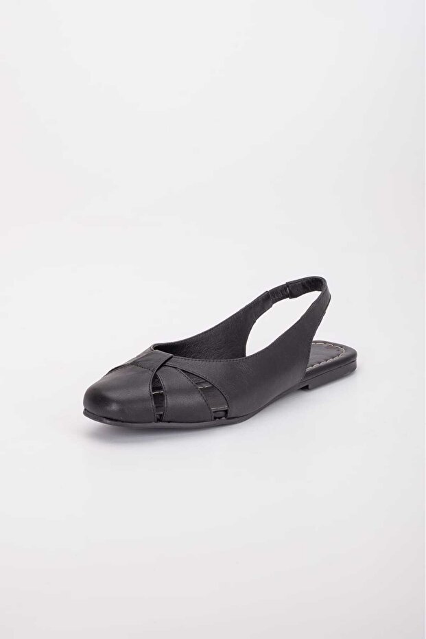 GENUINE LEATHER OPEN BACK BLACK SHOES