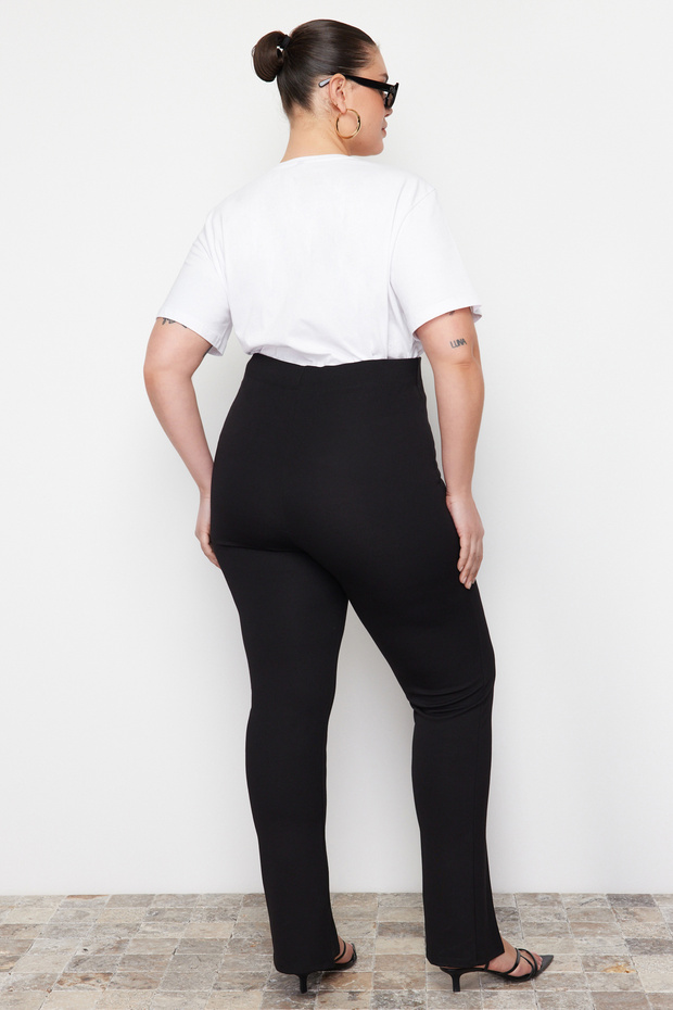 Černé kalhoty velké velikosti s vysokým rozparkem v pase - Tbbss22Pl00014 - 6