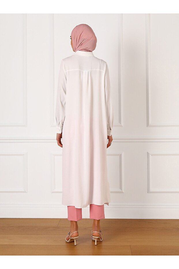 تونيك طويل بأزرار طويلة من Aerobin - أبيض فاتح - Refka - 3