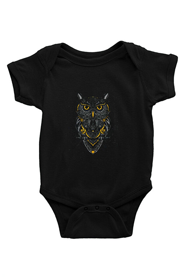 Owl Black Unisex Baby Bodysuit - Zıbın