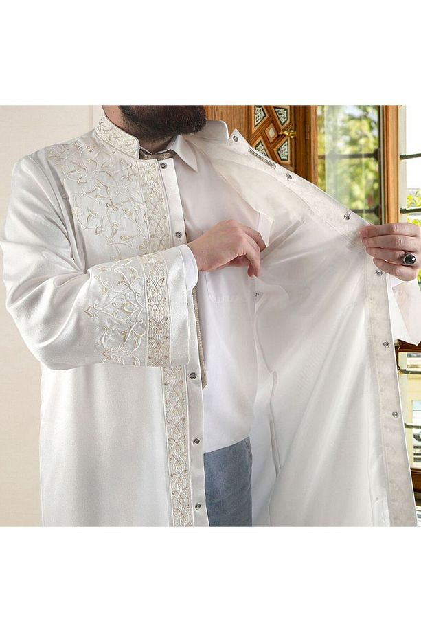 Lüks Cabir Açık Krem İmam Cübbesi - 7