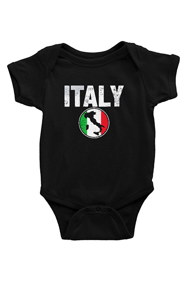 Italy Black Unisex Baby Bodysuit - Zıbın