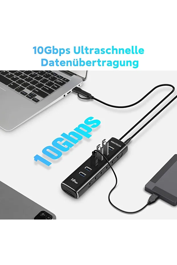Type c Usb 3.2 Hub 8 Port Usb 3.1 Alüminyum  6*10Gbps USB 3.2 Port  SD TF Kart 24W 12V 2A 100cm - 5