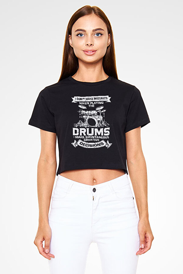 Drums Black Unisex Crop Top T-Shirt