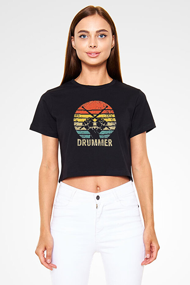 Drummer Black Unisex Crop Top T-Shirt