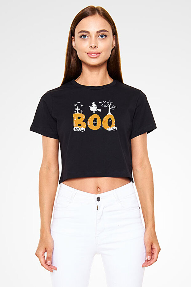 Halloween Boo Halloween Black Unisex Crop Top T-Shirt T-Shirt