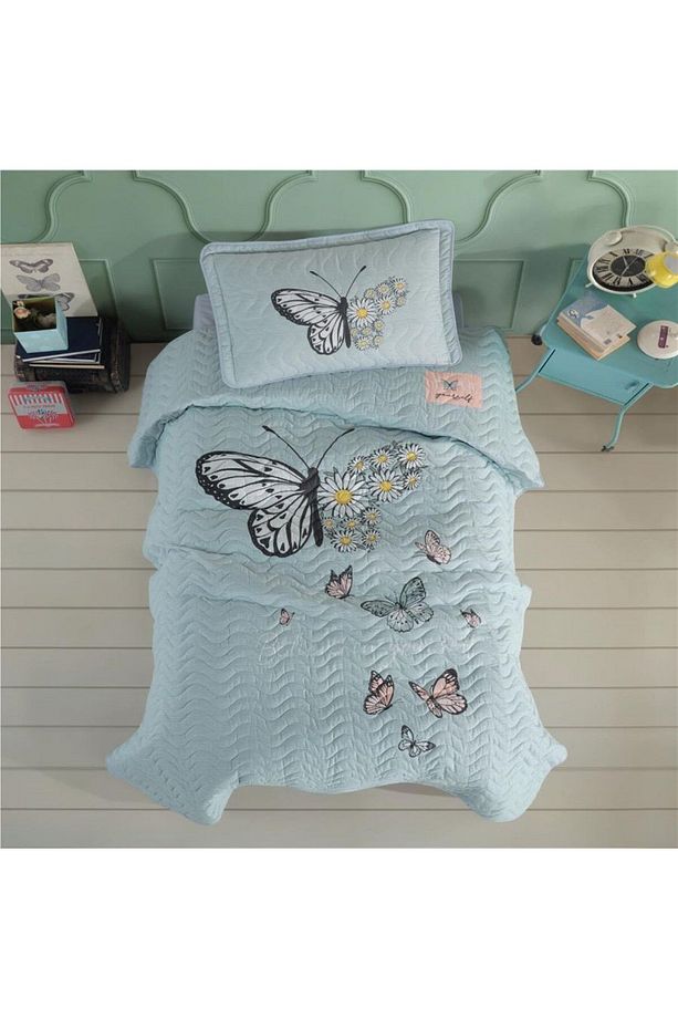 Ranforce 100% Pamuk Kapitoneli Tek Kişilik Yatak Örtüsü Takımı Daisy Love Mint - 1