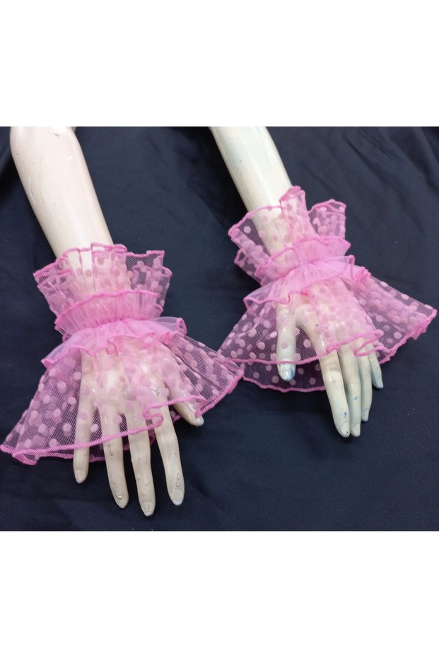 Pink curly polka dot Tulle cuff bracelet.
