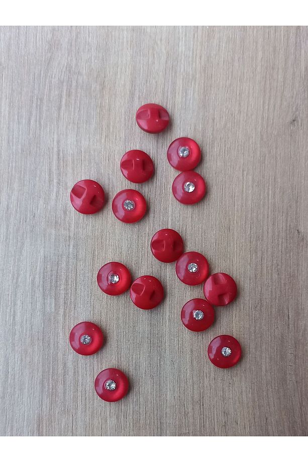 15 adet kırmızı inci taşlı düğme - bebek düğme- hırka düğmesi - 12mm - 1